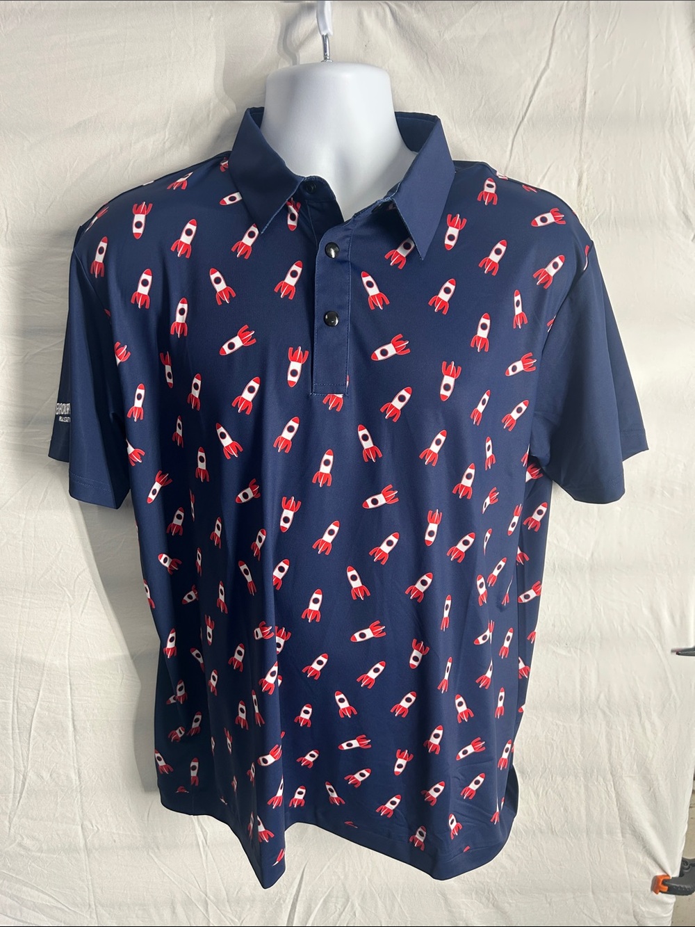 Men's Navy Polo with Red & White Rocket Print